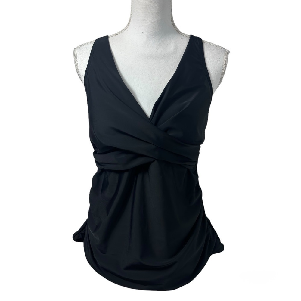 HILOR BLACK WOMEN V-NECK SWIMMING STRETCH TANKINI SIZE US 14 BRAND NEW WITH TAGS